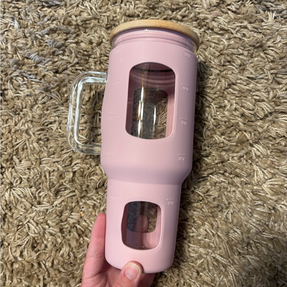 Pink Glass Tumbler with Bamboo Lid